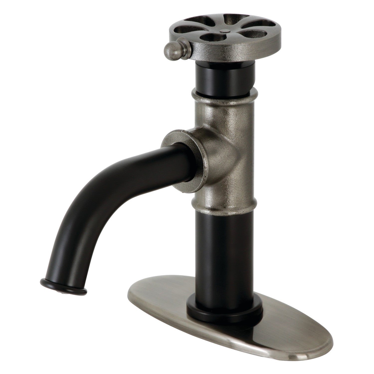 Kingston Sona KSD2824RX - Belknap One-Handle 1-Hole Bathroom Faucet with Deck Plate and Push Pop-Up Drain, Matte Black/Black Stainless — image 1